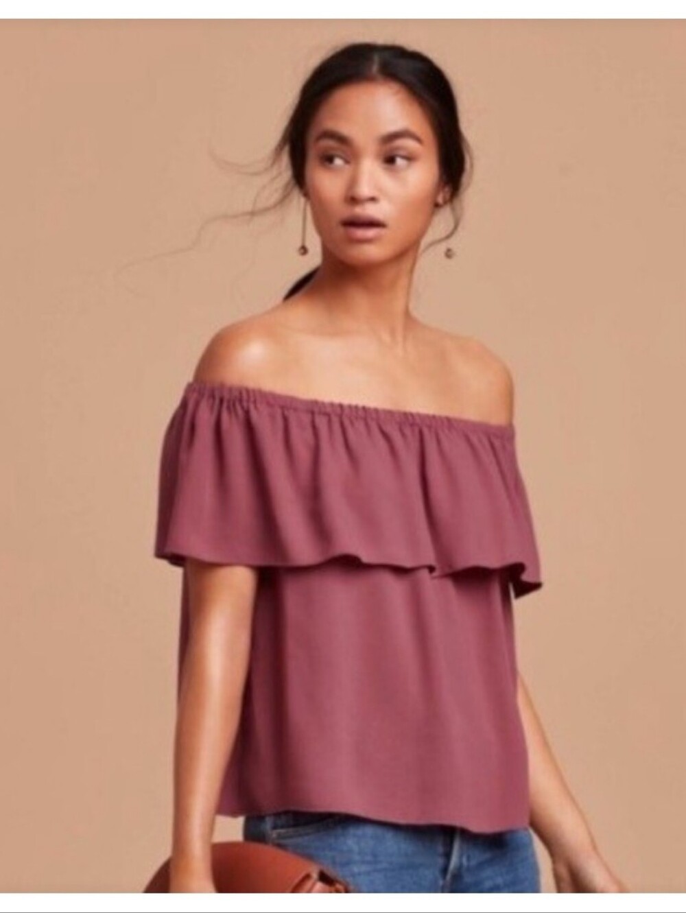 Aritzia Wilfred Morel Off-Shoulder Ruffle Top - Burgundy XS